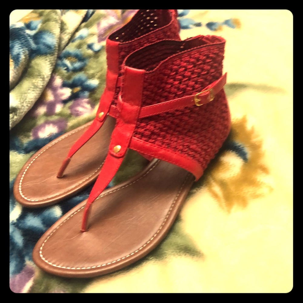 Red sandals gold hardware